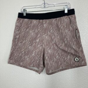 Vuori Shorts Mens Medium Brown Abstract Print Lined Zip Pocket Athletic Running